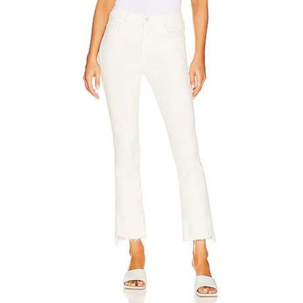 MOTHER Insider‎ Crop Step Fray Jeans Cream Puffs 25 Stretch Denim Raw Hem